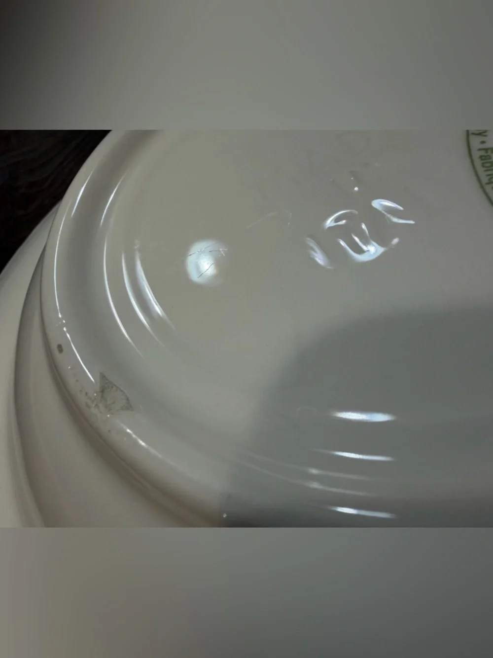 Pier 1 White Ceramic Bowl with Green Brand Stamp